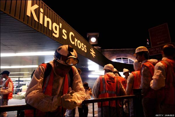 workers outside king's cross station